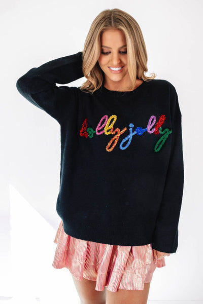 Cozy Black Round Neck Sweater for Women - Casual Fit, Winter Essential for Holiday Cheer and Everyday Style