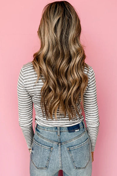 Casual Women's Striped Long Sleeve Top in Soft Cotton - Comfortable Fit for Effortless Everyday Style