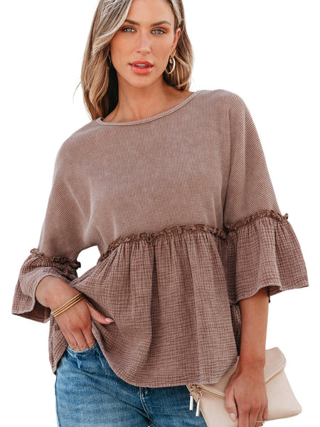 Ruffled Sleeve Colorblock Peplum Blouse
