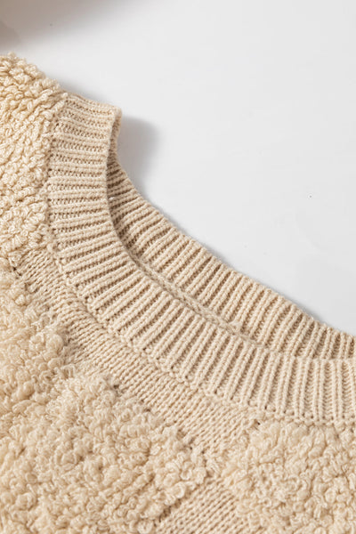 Cozy Women's Parchment Checkered Sherpa Sweater - Loose Fit Crew Neck for Stylish Fall and Winter Layering