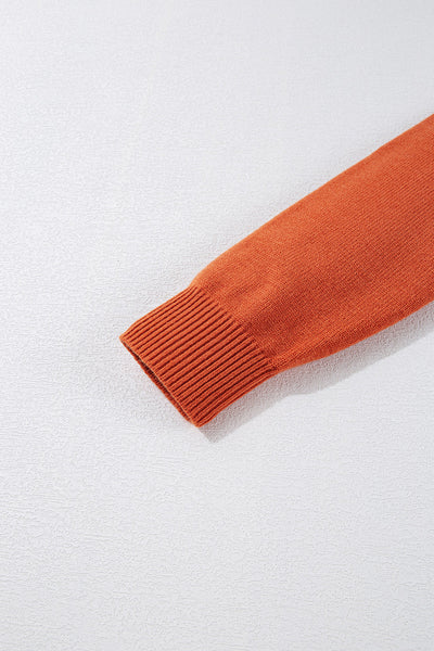 Cozy Women's Orange Knitted Sweater with Ribbed Edges & Drop Shoulder - Stylish Layering Essential for Fall