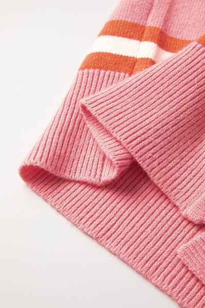 Women's Striped Pink Viscose Blend Drop Shoulder Cardigan
