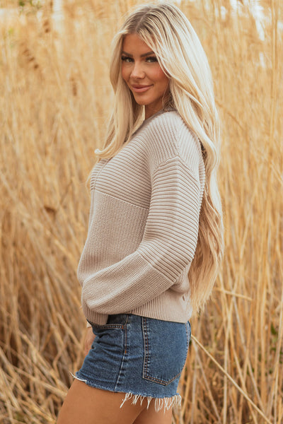 Elegant Pastel Puff Sleeve Sweater for Women - Cozy Soft Knit Top for Trendy Casual Outfits