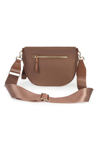 Women's Camel Double Zip Crescent Sling Crossbody Bag