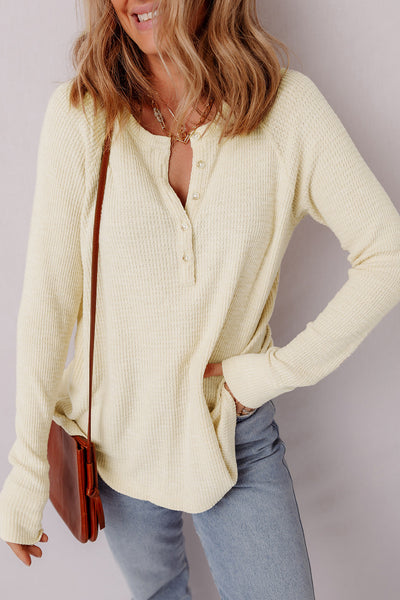 Soft Beige Textured Knit Long Sleeve Top for Women Cozy Casual Layering Essential for Every Season