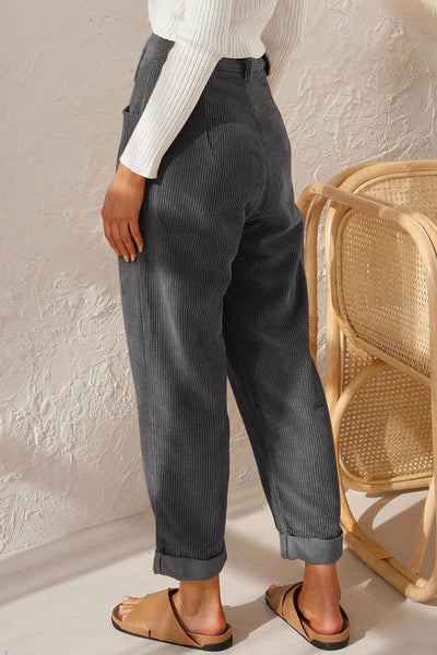 Chic High-Waisted Gray Corduroy Straight Leg Trousers for Women Stylish Comfort for Every Occasion
