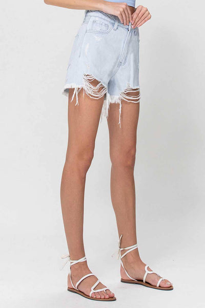 Light Washed High Waisted Mom Shorts