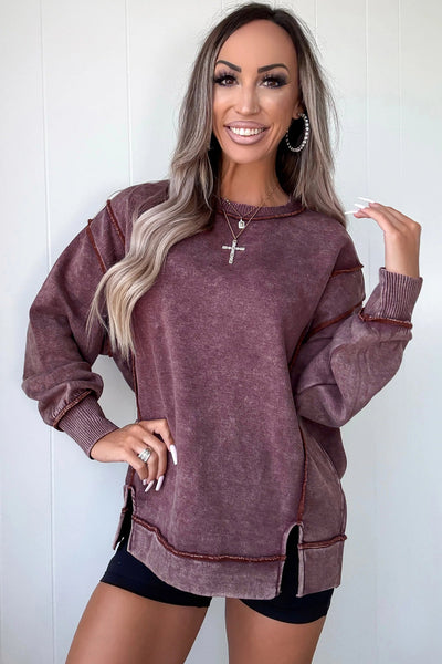 Women's Mineral Wash Cotton-Blend Sweatshirt with Exposed Seams