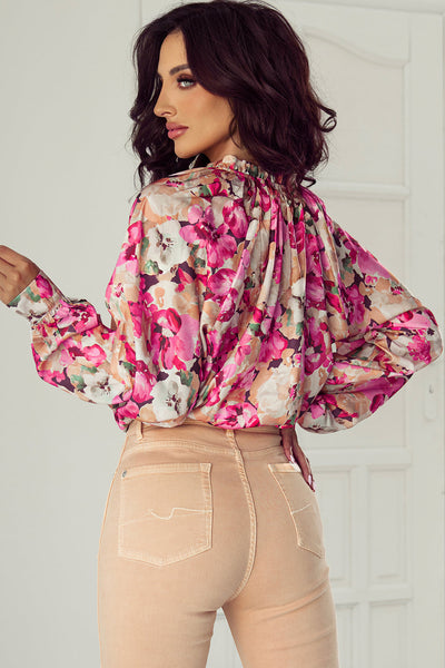 Stylish Women's Red Floral Ruffled Button-Up Shirt - Loose Fit, Perfect for Summer Casual Wear and Comfort