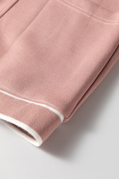 Women's Pink Striped Knit Cardigan with Contrast Trim, V-Neck, Button Front, and Pocket - Stylish & Cozy Layering Piece