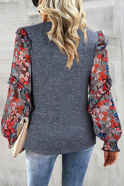 Pale Chestnut Women's Floral Ruffle Sleeve Blouse - Elegant Tiered Design for Effortless Style and Comfort
