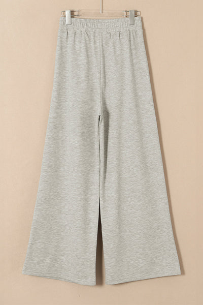 Women's Heather Gray Wide-Leg Cotton Blend Drawstring Sweatpants