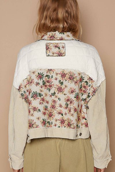 Floral Corduroy Quilted Button Down Jacket