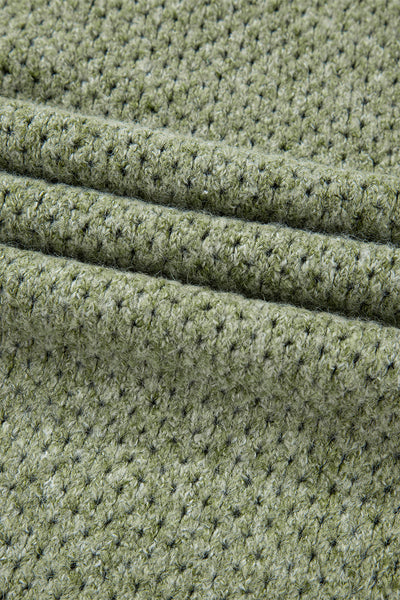 Women's Cozy Jungle Green Loose Eyelet V-Neck Sweater - Stylish Drop Shoulder Knitwear for Effortless Casual Chic