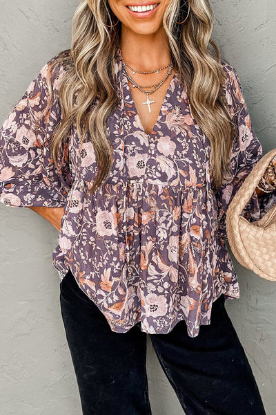 Pastel Floral Print Babydoll Blouse for Women - Short Sleeve, Lightweight Summer Top with Relaxed Fit and Breezy Style