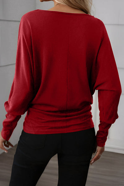 Women's Red Dahlia Long Sleeve Ruched Top with Extended Cuffs
