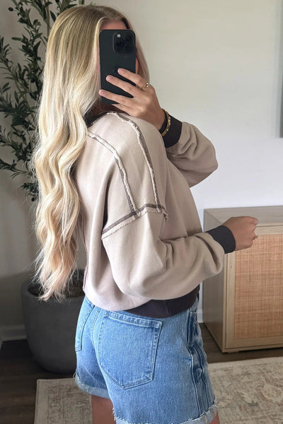 Trendy Women's Colorblock Crop Sweatshirt in Jet Stream Stylish Athletic Chic with Comfortable Fit and Contrast Edges