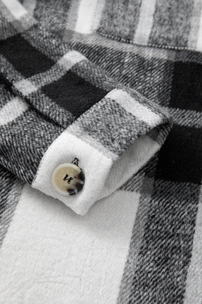 Women's Charcoal and White Plaid Button-Down Shacket