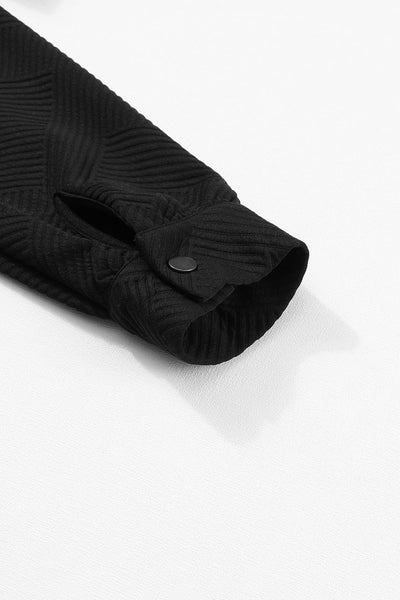 Trendy Women's Black Textured Flap Pocket Shacket - Stylish Button-Up Layer for Fall Fashion and Cozy Outfits