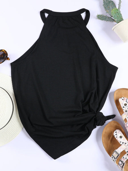Floral Embroidered Black Tank Top with Sweet Details