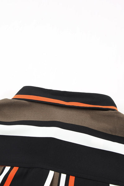 Chic Women's Black and Brown Striped Shirt - Tailored Fit for Effortless Style and Versatile Everyday Wear