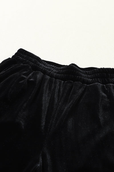 Women's Soft Black Velvet Jogger Pants - Stylish and Comfortable Lounge Wear for Casual Chic Outfits