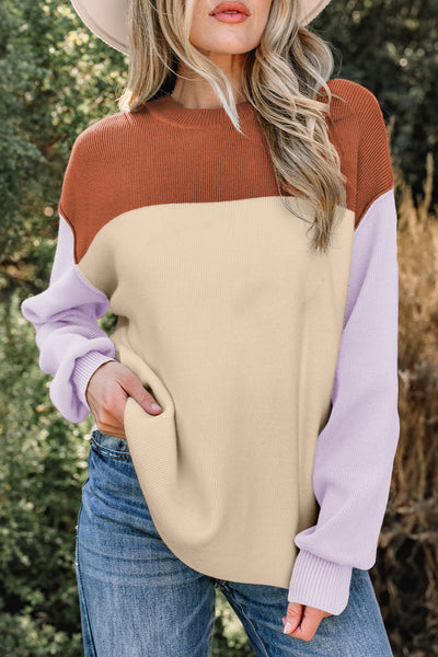 Women's Viscose Blend Color Block Knit Pullover Sweater