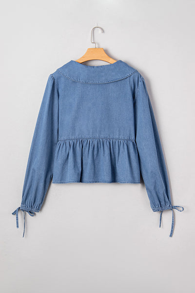 Chic Women's Blue Denim Peplum Top with Flattering Fit for Effortless Casual Style and Everyday Comfort