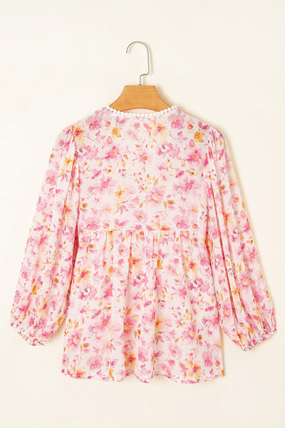 Stylish Women's Pink Floral Blouse - Lightweight Short Sleeve Top for Casual and Dressy Occasions