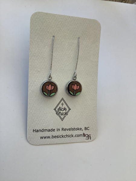 Pink Lotus Wooden Dangle Earrings - Sick Chick (Revelstoke, BC)