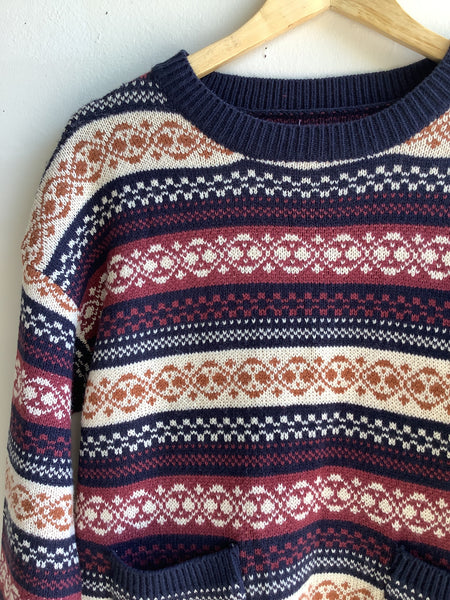 Vintage Fair Isle Knit Sweater Dress