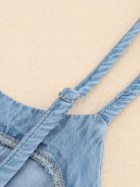 Chic Sky Blue Denim Tank with Button Details