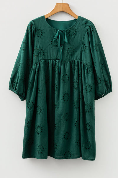 Women's White Eyelet Embroidered Summer Dress - Flowy Fit & Elegant Details for Casual or Special Occasions