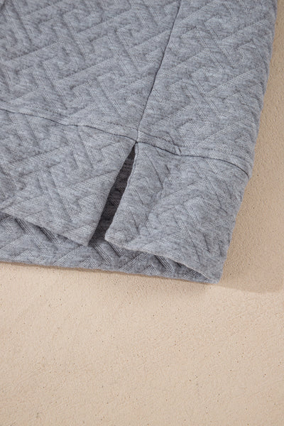 Cozy Women's Gray Textured Half-Zip Sweatshirt with Collared Neckline - Chic Casual Layering Essential for Everyday Wear