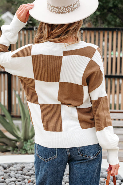 Cozy Checkered Cardigan Sweater for Women - Stylish Knit Outerwear in Chic Pattern for Effortless Layering