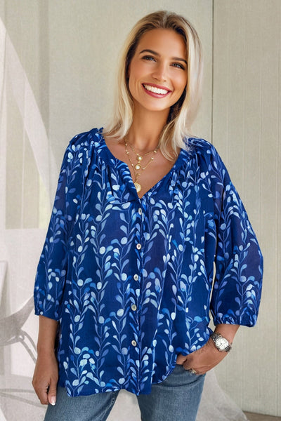 Elegant Floral Botanical Print Blouse for Women - Lightweight Relaxed Fit Top for Effortless Style