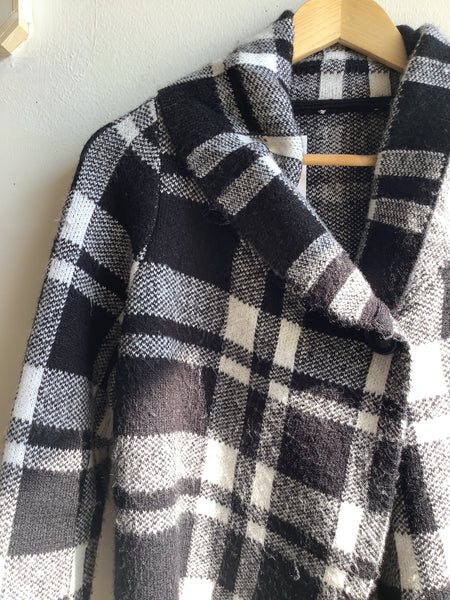 Vintage Black&White plaid wool blend Cardigan