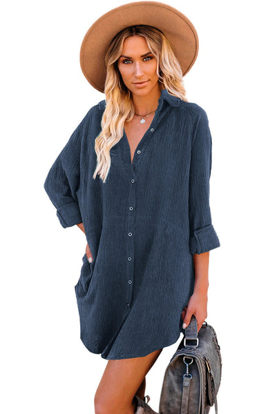 Rust Corduroy Shirt Dress for Women - Casual Fit with Pockets for Effortless Style and Everyday Comfort