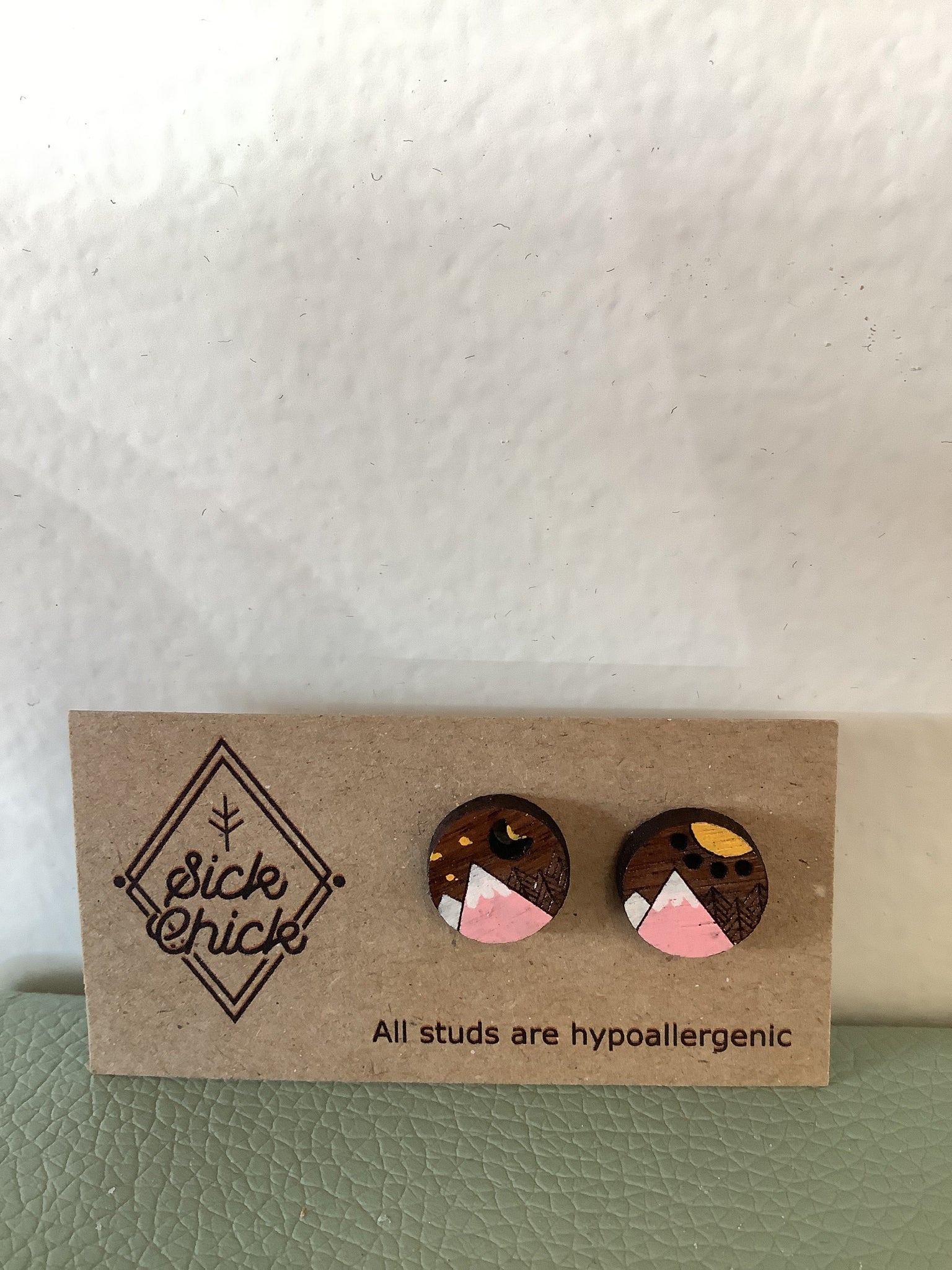 Sick Chick Pink Mountain Scene Studs #39