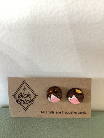 Sick Chick Pink Mountain Scene Studs #39