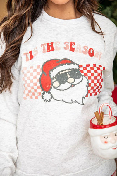 Cozy Multicolor Christmas Lounge Set for Women with Plaid Pants - Festive Claus Graphic for Holiday Comfort