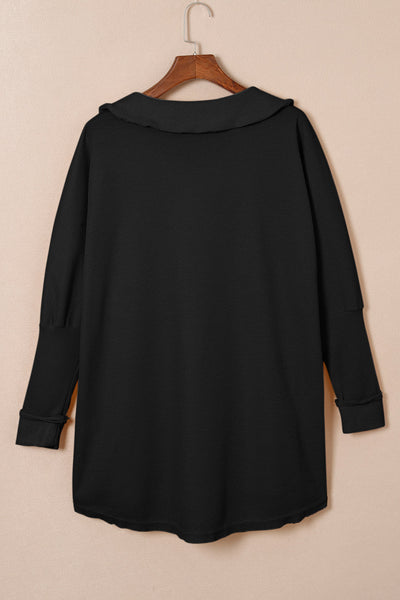 Casual Chic Women's Black Waffle Knit Long Sleeve Button-Up Top for Cozy Everyday Comfort and Effortless Style