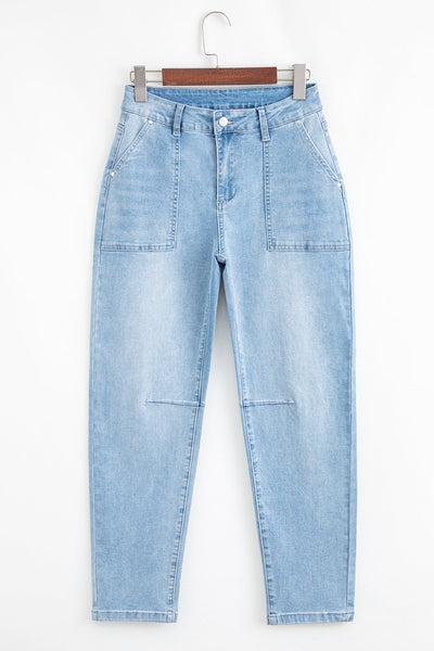 Trendy Women's High Rise Barrel Jeans - Relaxed Fit in Classic Blue Denim with Vintage Style and Comfort