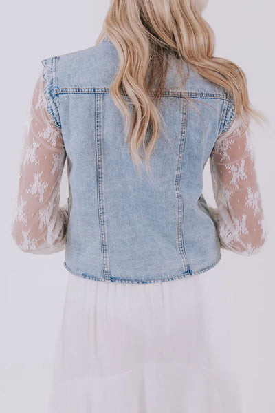women's stylish women's beau blue denim vest with scalloped trim and patch pockets - perfect button-up for casual summer looks with practical styling