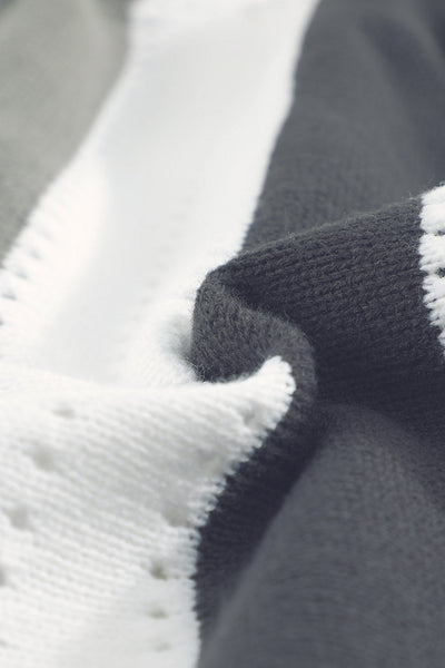 Zip-Up V-Neck Striped Sweater
