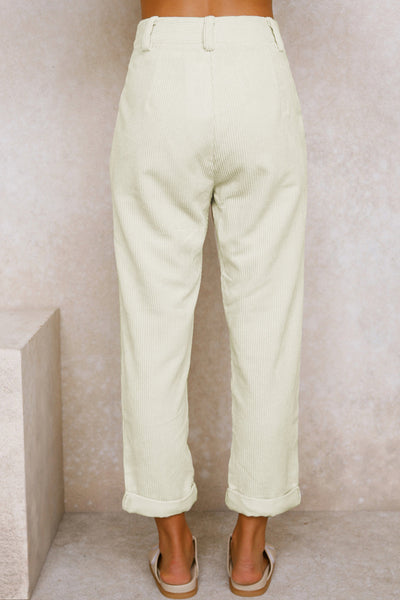 Chic Women's Beige High Waist Straight Leg Corduroy Pants for Effortless Style and All-Day Comfort