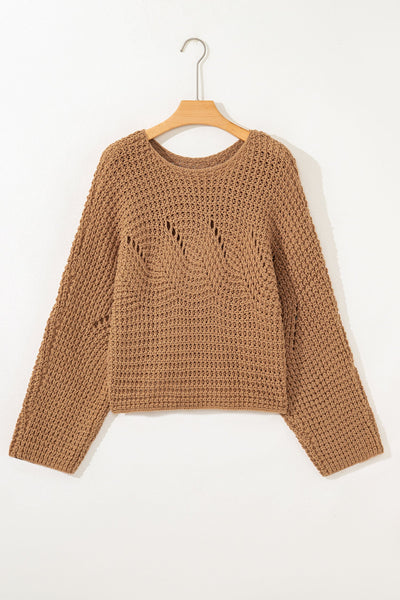 Women's Camel Bell Sleeve Hollow Out Knit Sweater