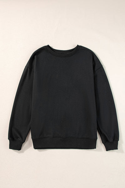 Women's Cozy Black Crewneck Pullover Sweatshirt - Casual, Comfortable Fit for Everyday Style and Relaxation