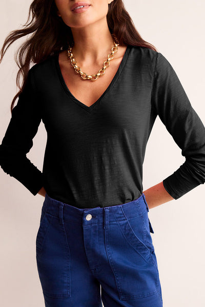 Stylish Women's Black Long Sleeve Top - Comfortable Fit, Versatile Design for Everyday Fashion and Casual Outings