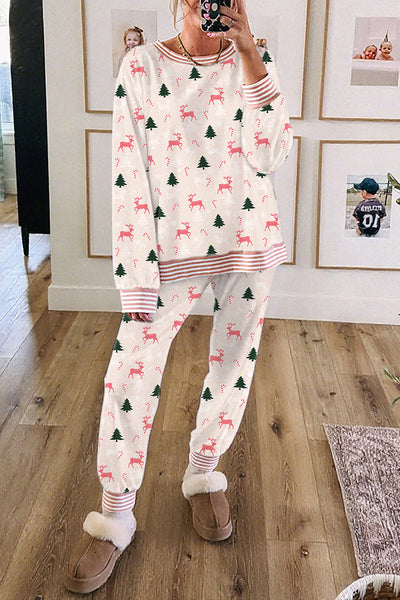 Festive Red Cozy Women's Christmas Lounge Set Comfy Top and Bottom for Relaxed Holiday Cheer